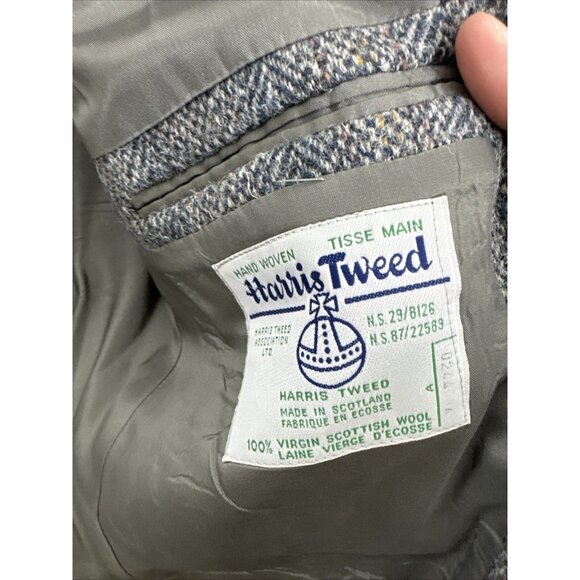 Harris Tweed Men 44 Wool Gray Blazer Sports Coat Herringbone Leishman - Picture 7 of 9